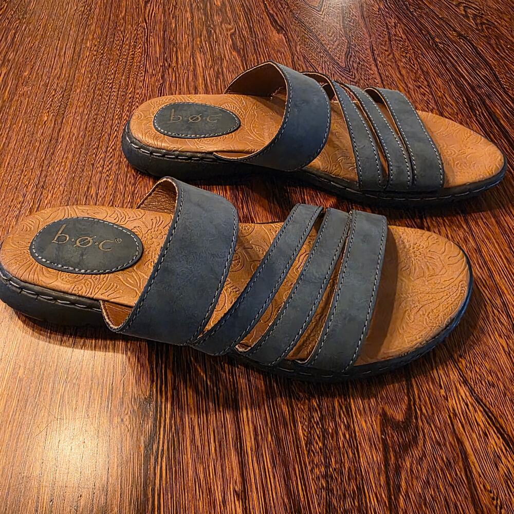 Born BOC Blue Tan Sandals Open Toe Flat Shoes Cushioned Minimalistic Fisherman 6